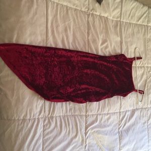 Red asymmetrical velvet dress